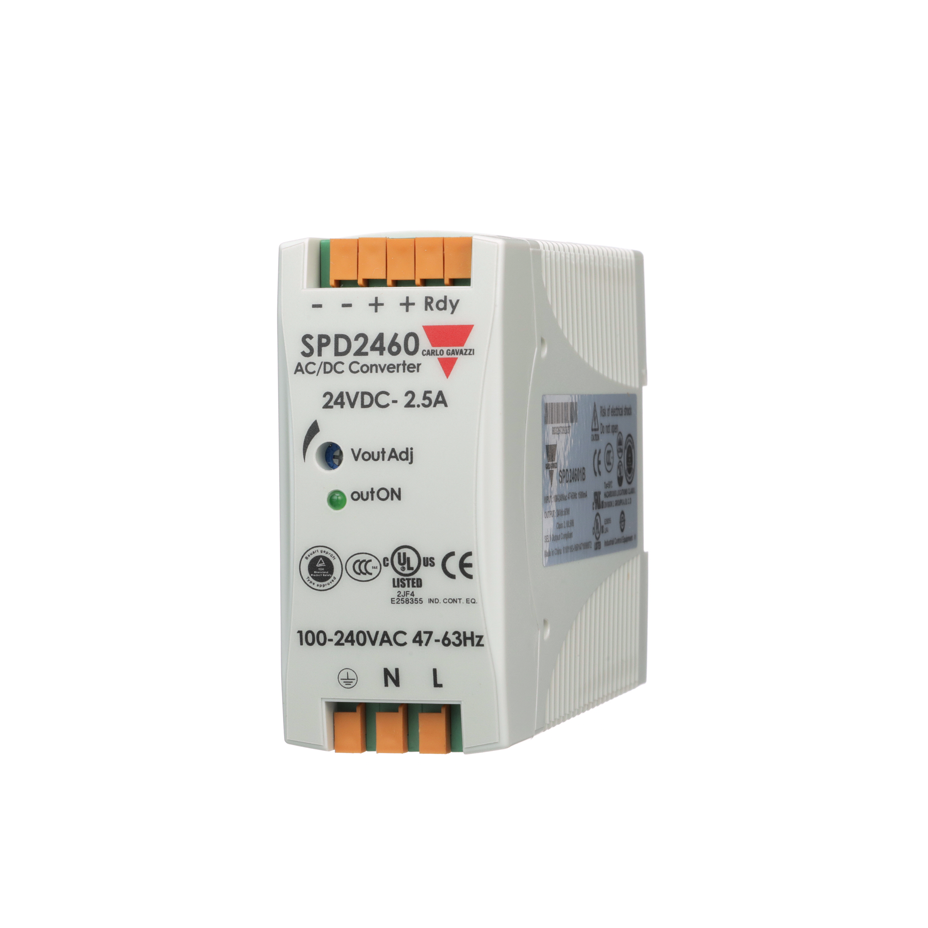 Carlo Gavazzi Switching Power Supply; 24VDC OUT; 2.5A; 85-264VAC / 90-375VDC IN; Single-Phase; DIN Rail Mount